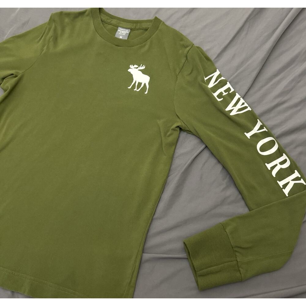 Abercrombie & Fitch Men’s M Olive Green Long Sleeve Logo Crewneck Shirt